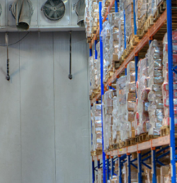 warehouse with shelving filled with products