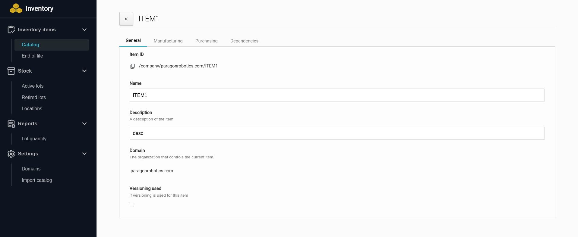 Inventory software edit view