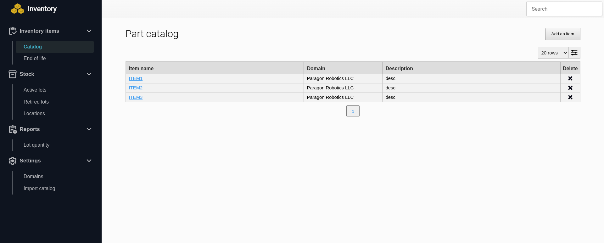 Inventory part catalog entry
