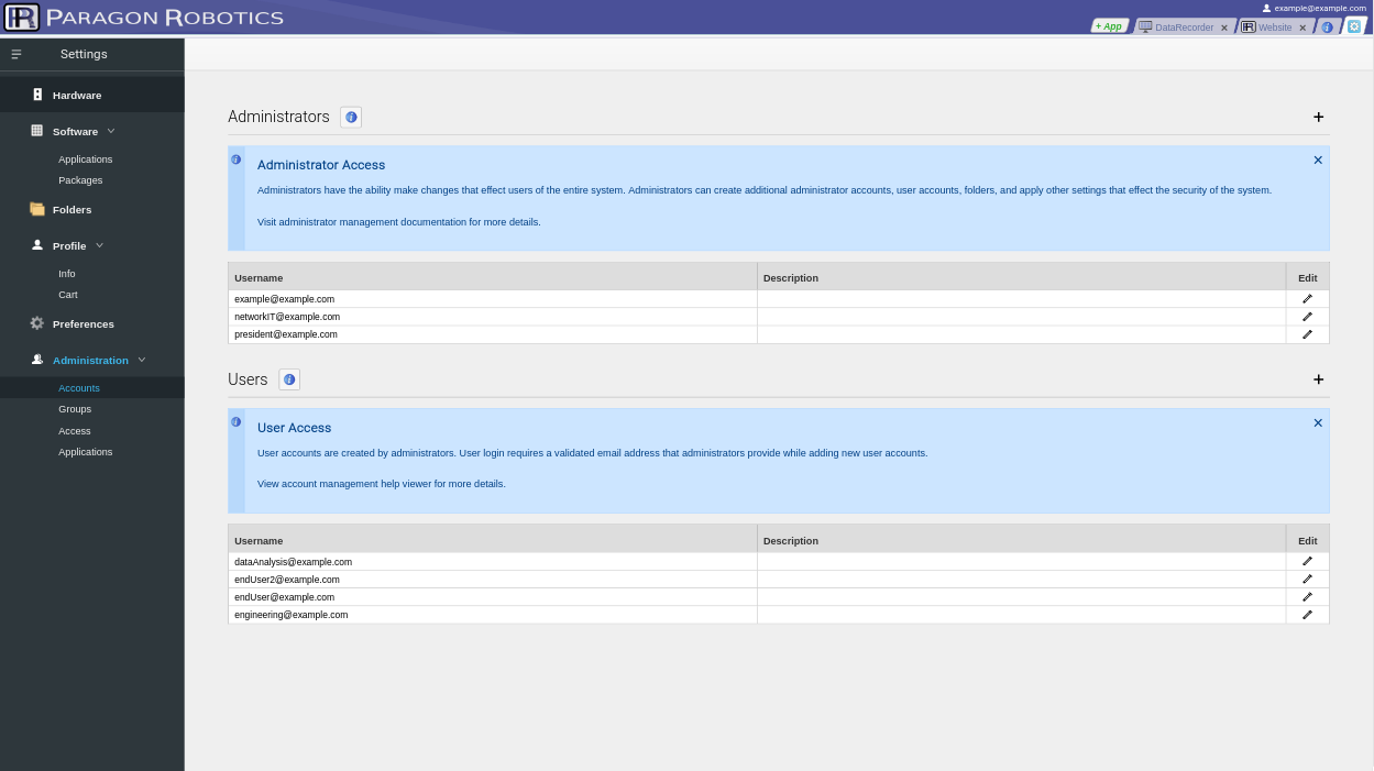 Settings administration