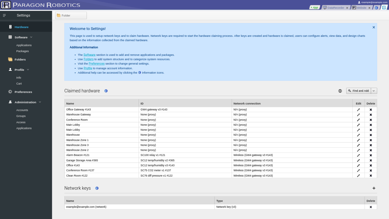 Settings configuration