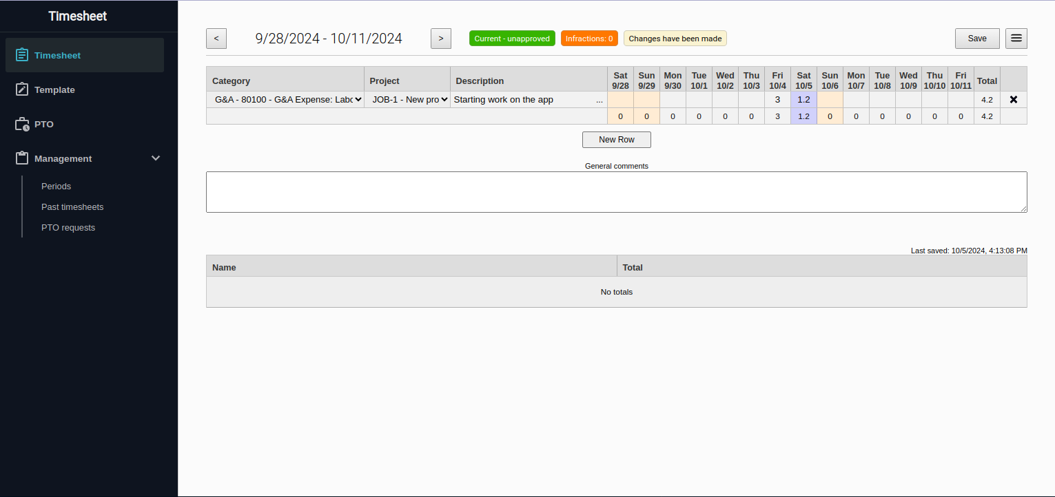 Timesheet time entry display